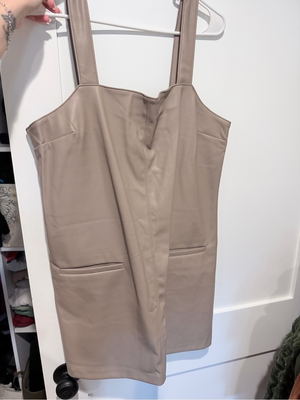 Taupe Faux Leather Pinafore Dress